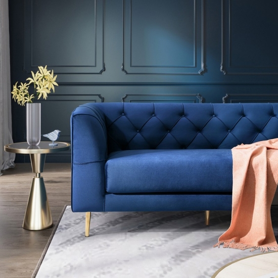 3 Seater Chesterfield Luxury Blue Comfortable Velvet Tufted Sofas