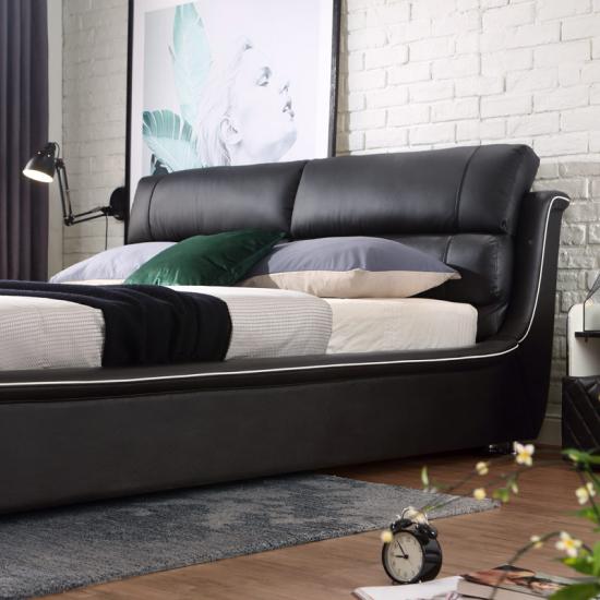 Brown Wood Leather Double King Bed