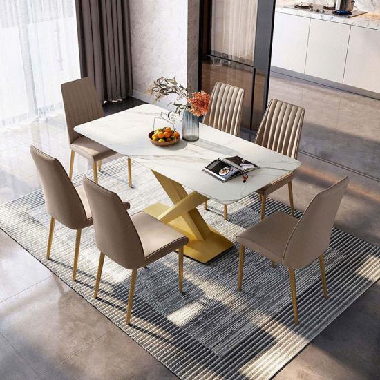 Modern simple and light luxury rock slab dining table artistic modeling small apartment combination marble JI6R