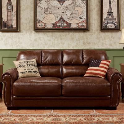 American light luxury leather art sofa top layer cowhide three-person creative retro living room furniture
