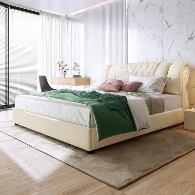 Deluxe Solid Upholstered Modern Bed Leather Headboard bed frame