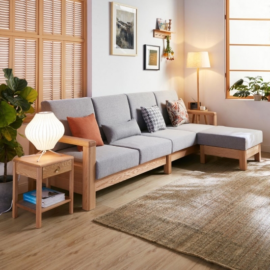 Modern Living Room Wooden Sofa Set with Fabric