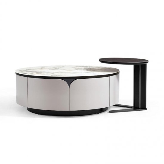 Modern Round Coffee Table with Marble