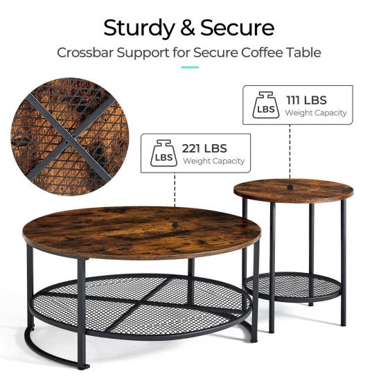 Industrial Round Coffee Table with Wood