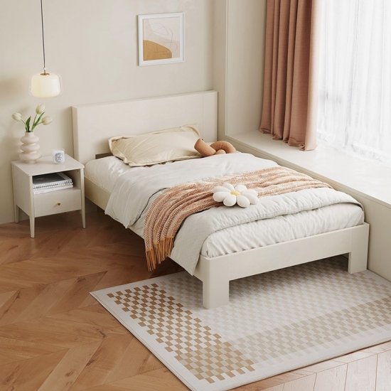 White Color Solid Wood Double Bed