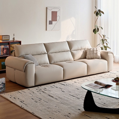 Warm Sand Color 3 Seaters Leather Sofa