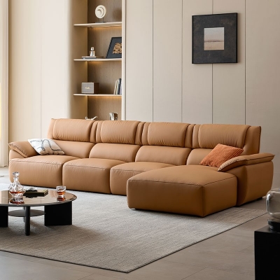 Living Room Office Use 4-Seater Leather Sofa